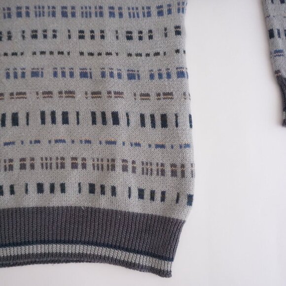 VTG '80s Woodstock By Bernard 100% Pure Virgin Wool Gray Blue Knit Sweater M - Picture 6 of 9